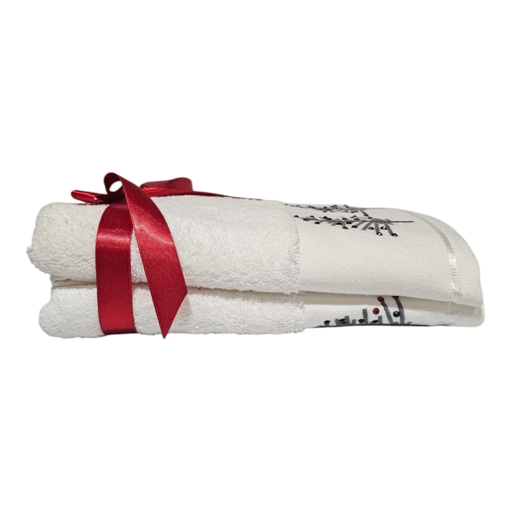 Set Of 2 Gramercy Studio Jeweled Christmas Tree Hand Towels